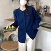 Cardigan de Tricô Cinza Novo Outono 2025 Feminino Solto Estilo College Casual Preguiçoso Pequena Jaqueta Suéter