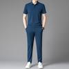 2024 traje esportivo de corrida com sensação de gelo delicada para homens, verão, fino, seda de gelo, camiseta com lapela, terno casual masculino