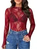 Moda Feminina Europeia e Americana 2026 Novo Sexy Pulôver Renda Manga Longa Camisa Transparente Malha Transparente Top de Renda