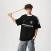 Camiseta unisex de manga corta estilo callejero americano con tres rayas, holgada, cuello redondo, para adolescentes, top deportivo casual, verano 2026