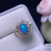 Anillo Abierto de Calcedonia Azul Hielo Incrustado Plateado al por Mayor Nuevo Estilo Chino Ágata Azul Agua Jade Anillo para Mujer Suministro en Vivo