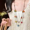 Collar de Corazón de Cerámica Dopamina Colorido con Cuentas para Mujer, Estilo Largo de Verano, Nuevo Estilo Chino Cadena para Suéter Doble Capa Colgante Accesorio