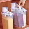 Cubo medidor de arroz japonés de plástico transparente cubo de arroz sellado caja de almacenamiento de arroz a prueba de humedad y a prueba de insectos tanque de almacenamiento de granos de cocina