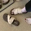 Chinelos de Tira de Seda com Estampa de Leopardo, Bico Redondo e Aberto, para Mulheres, Planos Versáteis para Uso Externo, Chinelos Franceses de Férias