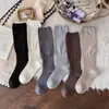 Calcetines Gruesos de Lana Nuevos Otoño e Invierno para Mujer estilo miu Color Sólido Patchwork Calcetines de Lana Canalé Hasta la Pantorrilla Serie Gris Calcetines Largos