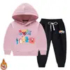 Conjunto de dos piezas de sudadera con capucha para niños y niñas para otoño e invierno, estilo nuevo, forro polar, engrosado, ropa de invierno cálida