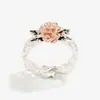 Huajie Exquisito Anillo de Flor de Plata 925 de Dos Tonos Oro Rosa Moda Flor Anillo de Propuesta Aniversario para Mujer