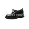 Zapatos de cuero pequeños estilo británico de piel de oveja de primera capa para mujer, de boca profunda, zapatos de vestir, novedad de otoño, puntera redonda, tacón medio, con cordones, zapatos de vestir para las cuatro estaciones, talla grande para mujer