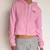 Estilo nuevo de otoño chaqueta sudadera rosa con bordado de letras callejeras personalizado top corto con cremallera de manga larga Y2K europeo y americano