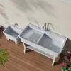 Fregadero de lavandería de piedra de cuarzo para balcón exterior con tabla de lavar integrada, diseño todo en uno para lavado de manos y lavado en el patio