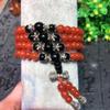 Suministro en Vivo de Ágata Roja Natural con Ágata Negra y Plata Tibetana 108 Cuentas Pulsera Cadena para Suéter Venta al por Mayor Donghai
