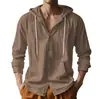 Camisa hawaiana casual de lino para hombre, de manga larga con capucha, holgada, a la moda, estilo americano, para cuatro estaciones, transfronteriza de Amazon