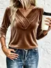 2026 Otoño Nuevo Top Elegante Europeo y Americano de Terciopelo con Manga Larga y Cuello en V de Color Sólido para Sitio Independiente de Amazon Transfronterizo Europeo y Americano