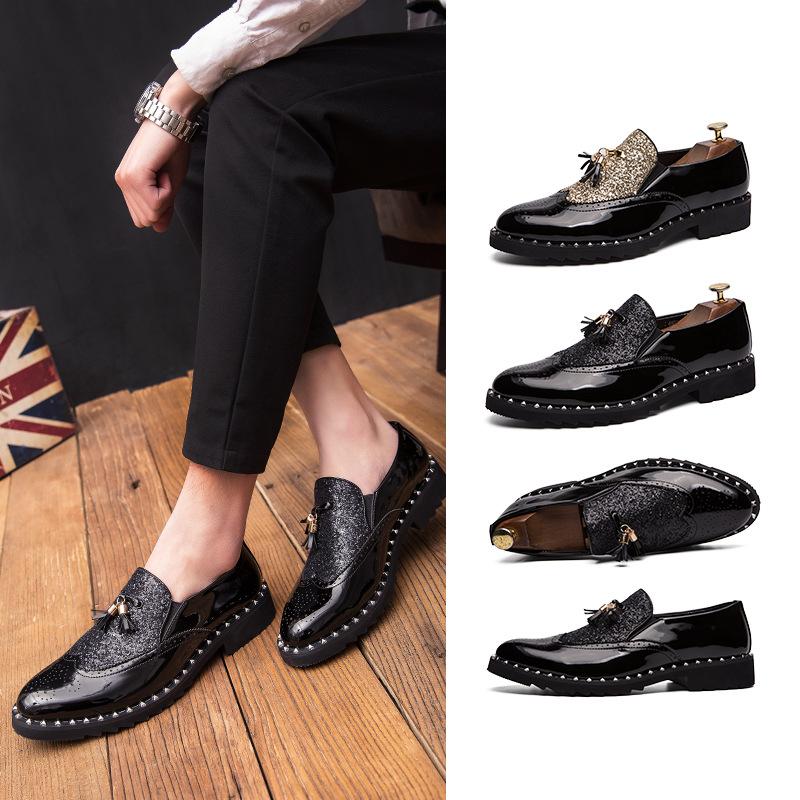 男士尖头一脚蹬皮鞋