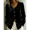 Camisa de terciopelo para otoño e invierno con botones, manga larga, nuevo top de estilo francés con cuello camisero, sitio independiente de Amazon transfronterizo europeo y americano 2026