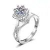 Anel Feminino Aberto Quadrado Seis Garras Fornecimento ao Vivo Atacado Fabricante Diamante Moissanite Sintético Super Brilhante 0,05kg Quilate