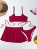 Traje de Banho Duas Peças Estilo Novo 2026 para Mulheres, Biquíni Sexy de Alça Cor Sólida, Conjunto de Traje de Banho Três Peças Vazado com Cadarço