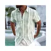 Camisa de Rayas para Hombre Estilo Nuevo Transfronterizo Verano Cuello Solapa Diaria Manga Corta Elástica en Cuatro Direcciones Estampada Juvenil Holgada