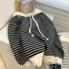 Moletom Pulôver Listrado com Capuz de Manga Raglan Espesso 100% Algodão para Mulheres 2026 Estilo Coreano Outono e Inverno Loose Estilo Preguiçoso Top para Mulheres