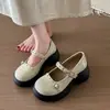 Songgao Novo Estilo Primavera e Outono Sapatos Pequenos de Couro com Solado Grosso Feminino de Uma Tira Versátil Estilo Academia Fivela Retro Solado Macio 2026 Sapatos de Bico Baixo