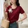Top de tricô de manga curta com blocos de cor e padrão de losangos estilo academia, top de verão doce e versátil, blusa pulôver juvenil estilo coreano