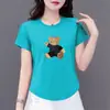 Comercio Exterior Transfronterizo Ropa para Madres de Mediana Edad y Mayores, Camiseta de Manga Corta, Corte Holgado, Adelgazante, Versátil, Top de Cuello Redondo, Camiseta Básica