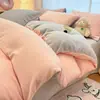 Juego de Cuatro Piezas de Color Liso de Terciopelo de Leche Invierno Engrosado Coral Terciopelo Sábana Funda Nórdica Ropa de Cama Terciopelo de Doble Cara