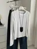 Camisa base de Tencel e lã com borda crua emendada, macia e amiga da pele, para mulheres, estilo outono precoce, camiseta leve e respirável de manga comprida
