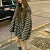 Cárdigan de punto con capucha a rayas casual estilo coreano para mujer, nuevo abrigo versátil de longitud media holgado para otoño e invierno 2026