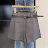 Pantalones de pierna ancha de corte A de alta gama para mujer, diseño de otoño e invierno, shorts casuales adelgazantes para traje, para petite, de cintura alta para usar con ropa exterior.