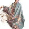 Bufanda Retro de Nuevo Estilo Flor de Ciruelo para Mujer, Imitación Cachemir, Doble Cara Engrosada para Estudiantes, Chal de Moda, Ropa Exterior Cálida y Versátil