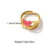 Anillo Abierto de Acero Inoxidable de Moda con Esmalte de Corazón de Colores de Venta Caliente Transfronteriza, Lujo Ligero, Sensación de Gama Alta, Joyería Versátil y Elegante