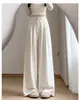 Calça Yamamoto de seda gelada, com caimento fluido e toque macio, para mulheres, estilo fino de verão, nova coleção 2026, calça de alfaiataria larga e solta branca para baixinhas