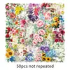 50 Piezas de Pegatinas Transparentes con Borde Floral Artístico, Flores y Plantas Frescas y Simples para Decoración de Diario, Pegatinas Impermeables para Mascotas DIY