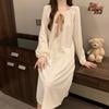 Camisón para Mujer Primavera Otoño e Invierno Manga Larga Algodón Tejido Color Sólido Dulce de Alta Gama 2025 Nuevo Pijama Holgado para Mujer