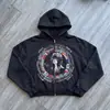 Sudadera con capucha y cremallera Estampado de Retrato de Bandera Nacional Mundo Oscuro Y2K Chaqueta tipo cárdigan suelta Retro Americana