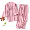Pijama Estilo Japonês Muji para Homens, Primavera e Outono, Gaze de Algodão Puro Espessa Kimono Sauna Conjunto de Pijama para Casal