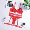 Conjunto de Lencería Sexy Europeo y Americano Transfronterizo Ultra-Delgado Transparente Tentación Mostrando Pechos Grandes Push-Up Pequeño Sujetador Rojo y Leggings Conjunto de Cuatro Piezas