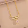[Set] Collar con Lazo Dulce y Amor Pendientes Set Collar de Circonita Clavícula Fresca y de Alta Gama para Mujer