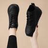Zapatos de Madre de Cuero Genuino Antideslizantes Suela Suave Estilo Nuevo Invierno 2026 Forrados de Felpa Planos Casual Cómodos Tenis Zapatos de Viaje