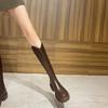 Botas femininas de cano alto com salto fino e salto alto, cano alto, bico fino, bico fino, inverno, 6 horas