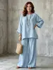 2026 Europeu e Americano transfronteiriço Amazon novo conjunto feminino simples folgado de algodão e linho com gola redonda e calça pantalona