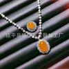 Agata Calcedônia Gelo Transparente Natural Ovo de Pombo Ovalado Pingente Elegante Full Diamond Anel de Moda Conjunto de Duas Peças