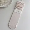 Calcetines Rosas de Encaje Miu Estilo Ballet Suxinaimin para Mujer, Delgados Huecos Estilo Crema Holgados para Primavera y Otoño