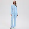 Traje Deportivo Transfronterizo de Sensación Desnuda para Mujer, Conjunto de Fitness Yoga de Dos Piezas con Cremallera y Cuello Alto, para Correr y Ciclismo al Aire Libre