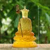 Adorno de Estatua de Buda Ksitigarbha Bodhisattva Sentado en Loto de Vidrio Estilo Antiguo, Pieza de Adoración de los Tres Santos de Saha, Artesanía Decorativa para el Hogar Nuevo, Estatua de Deidad