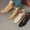 Botas Coreanas de Otoño 2026 Nuevo Color Amarillo Jengibre Cómodas de Tacón Bajo Punta Fina Camelia Botines Cortos Botas de Piel Suave