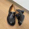 Mocassins Femininos Petite Camélia 2026 Outono Bico Redondo Estilo College Britânico Sapatos de Couro com Salto Bloco, Couro Macio, Solas Grossas