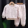 Pijama Infantil Otoño e Invierno Nuevo Estilo Coreano Niñas Color Sólido Engrosado Cálido Traje de Franela Niños Jacquard Ropa de Casa