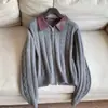 2025 Cardigan de Malha com Mistura de Lã, Gola de PU Costurada, Falso Duas Peças, Peça Básica de Tricô, Atacado de Tricô H10Fs237